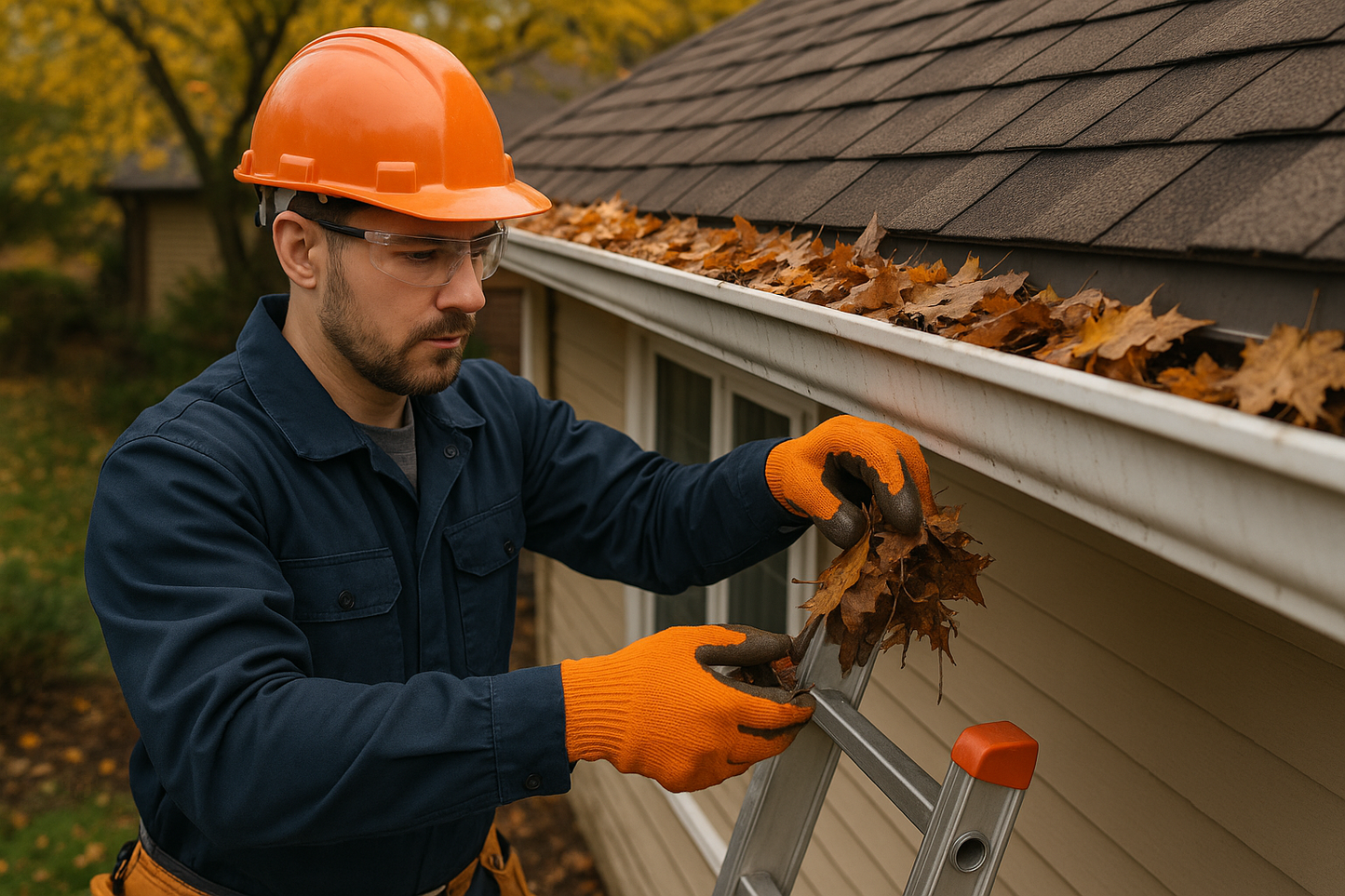 Professional Gutter Cleaning with Leaves